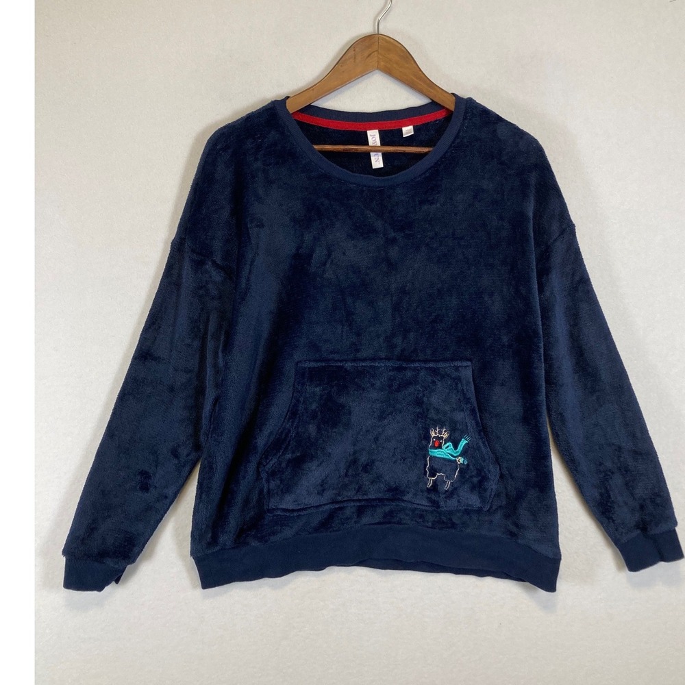 Cozy Reindeer Joyspun Womens Large L‎ Navy Blue Fleece Plush Pullover JS42521SD